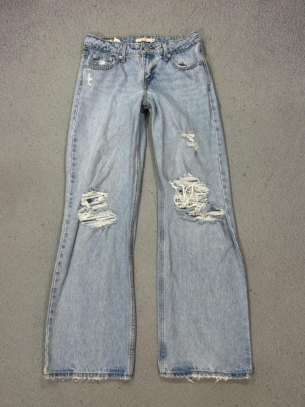 Levi's Premium Low Loose Jeans Womens 28 Blue Low Rise Wide Leg Distressed Denim